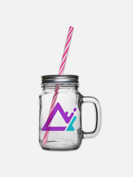Geometrischer Berg-Logo in Lila Cyan - Henkelglas mit Schraubdeckel - Klar