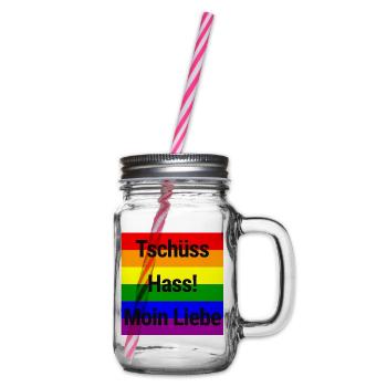 TSCHÜSS HASS MOIN LIEBE REGENBOGEN STATEMENT PRIDE - Henkelglas mit Schraubdeckel - Klar - Rechts