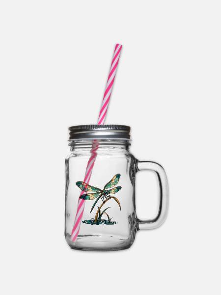 Libelle über stillem Wasser - Henkelglas mit Schraubdeckel - Klar