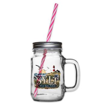 Sylt Strandwind Motiv - Henkelglas mit Schraubdeckel - Klar - Rechts