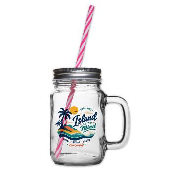 Island Mind – Gute Vibes Insel - Henkelglas mit Schraubdeckel - Klar - Rechts