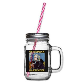 Porträt eines ukrainischen Barkeepers mit Molotowcocktail - Henkelglas mit Schraubdeckel - Klar - Rechts