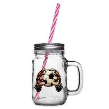 Torwart Geschenk - Fußball und Handschuhe - Henkelglas mit Schraubdeckel - Klar - Rechts