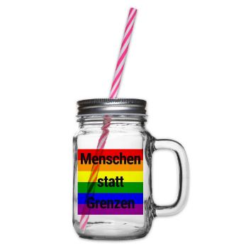 MENSCHEN STATT GRENZEN REGENBOGEN STATEMENT - Henkelglas mit Schraubdeckel - Klar - Rechts