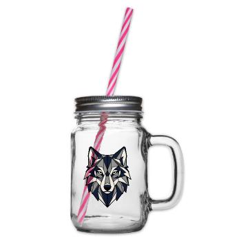 Geometrischer Wolf Kopf Dreiecke Vektor Shirt - Henkelglas mit Schraubdeckel - Klar - Rechts