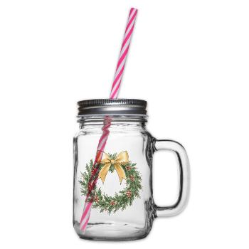 Eleganter goldener Weihnachtskranz mit Schleife - Henkelglas mit Schraubdeckel - Klar - Rechts
