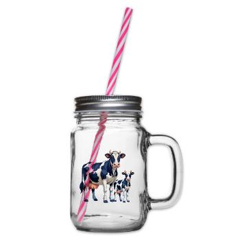 Holstein und Kälber Kuh - Henkelglas mit Schraubdeckel - Klar - Rechts