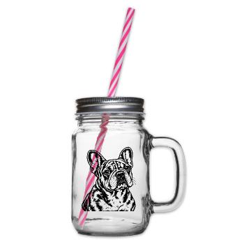 Französische Bulldogge – Schwarz Weiß Porträt - Henkelglas mit Schraubdeckel - Klar - Rechts