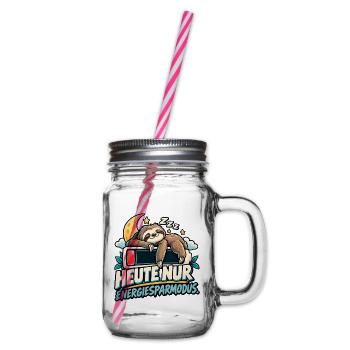 Energiesparmodus Faultier für Gamer Geschenkidee - Henkelglas mit Schraubdeckel - Klar - Rechts