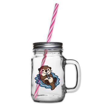 Otter Fisch Wasser Niedlich Tier Vektor Shirt - Henkelglas mit Schraubdeckel - Klar - Rechts