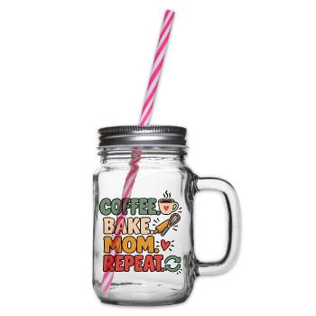 Backmama Bäckerin Köchin Mama Kaffeeliebhaberin Kunst - Henkelglas mit Schraubdeckel - Klar - Rechts