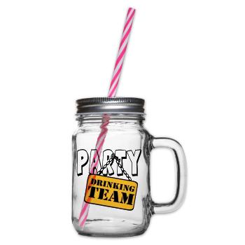Party Drinking Team , Party Spruch Shirt (25) - Henkelglas mit Schraubdeckel - Klar - Rechts