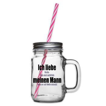 Ich liebe meinen Mann Wolle Stricken Häkeln Nähen - Henkelglas mit Schraubdeckel - Klar - Rechts