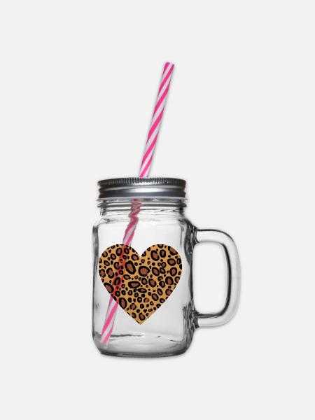 Leopard Print Herz Leopard Hautmuster für Frauen - Henkelglas mit Schraubdeckel - Klar