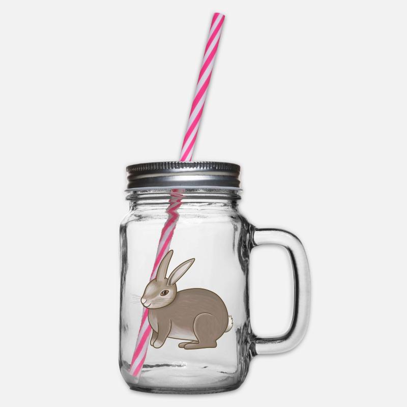 Rabbit brown - Glass jar with handle and screw cap - clear