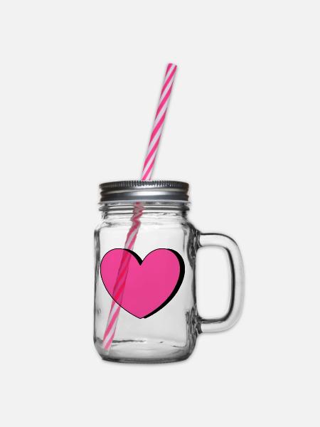 Valentinstag Rosa Herz, Valentinstag Geschenk - Henkelglas mit Schraubdeckel - Klar