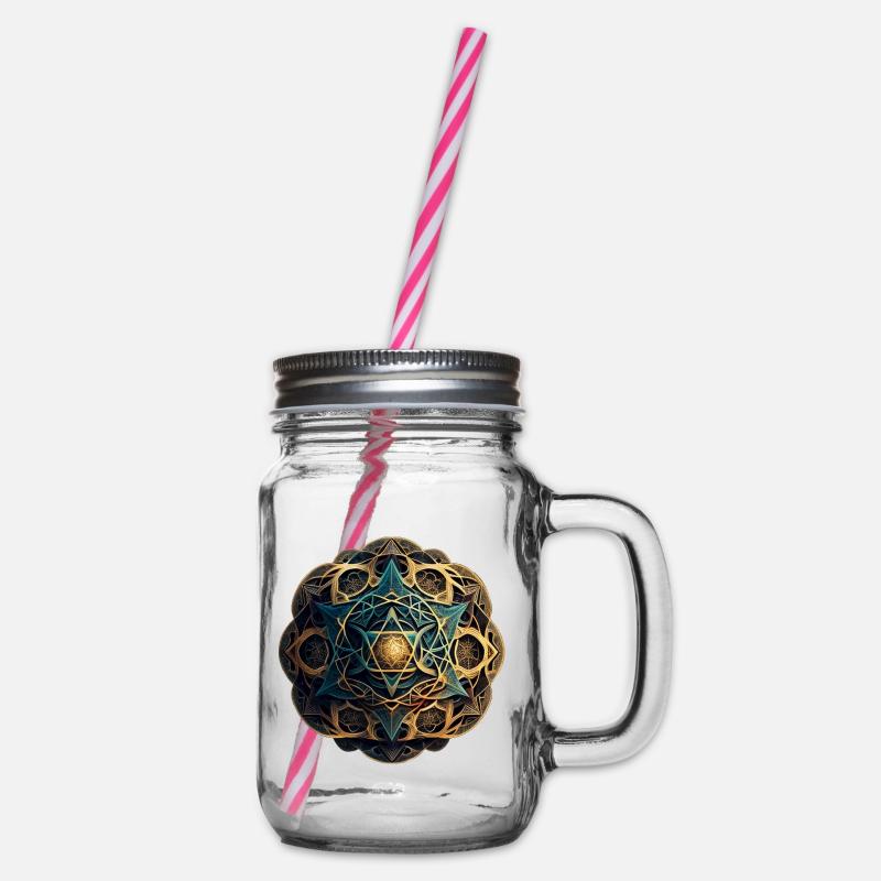 Strahlenmandala - Henkelglas mit Schraubdeckel - Klar