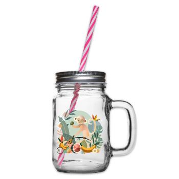 Playful monkey with tropical fruits - Glass jar with handle and screw cap - clear - Right
