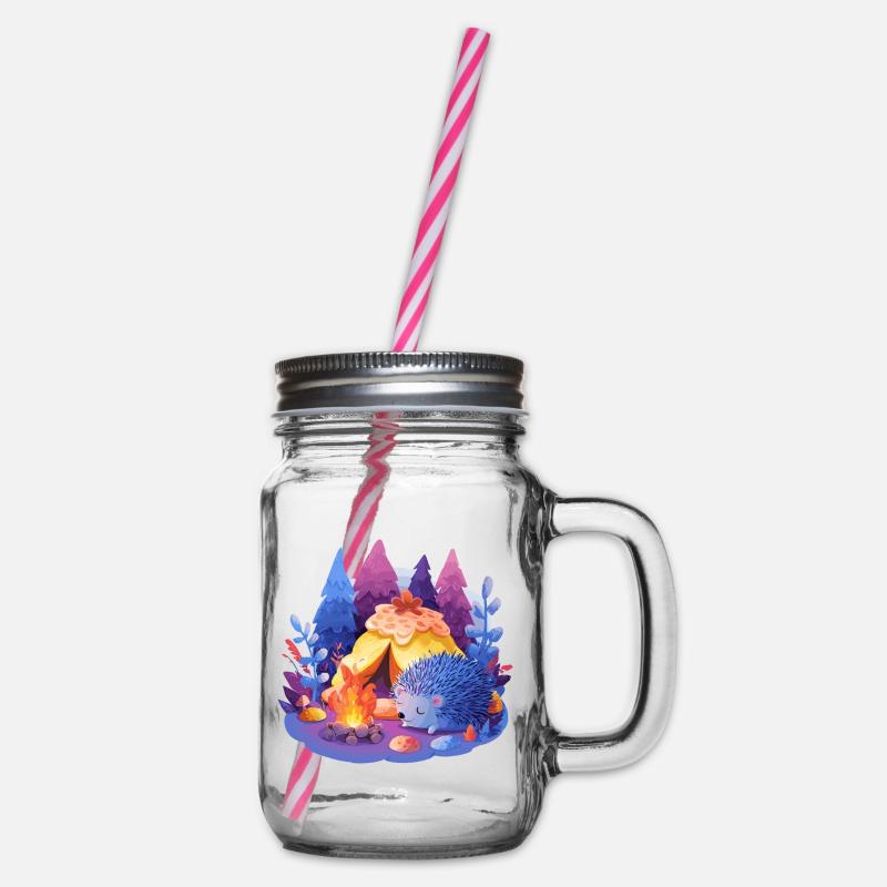 Schlafender Igel am Lagerfeuer - Henkelglas mit Schraubdeckel - Klar