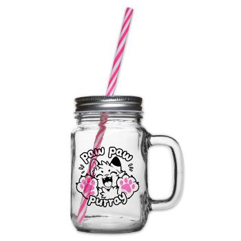 Paw Paw Purray Cat | Funny paw motif - Glass jar with handle and screw cap - clear - Right