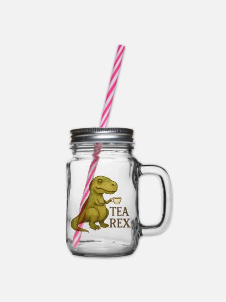 Tea Rex: Aquarell Dino Tea Time - Henkelglas mit Schraubdeckel - Klar