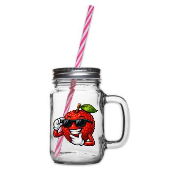 Coole Litchi Cartoon Sommerdesign Obst Frucht - Henkelglas mit Schraubdeckel - Klar - Rechts