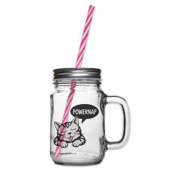 Powernap Cat - Sleeping Motif - Glass jar with handle and screw cap - clear - Right