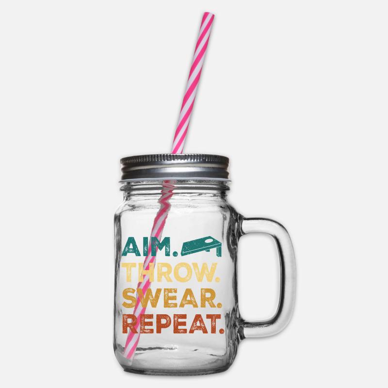 Aim. Throw. Wear. Repeat. - Glass jar with handle and screw cap - clear