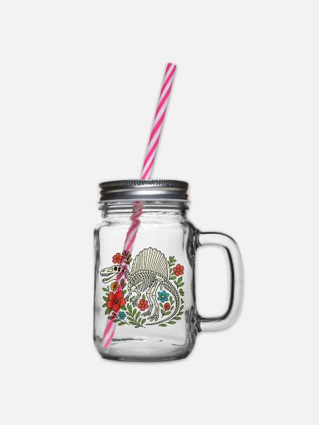 Spinosaurus Skelett mit Blumen - Henkelglas mit Schraubdeckel - Klar