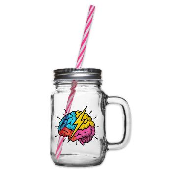 Flash Brain – Gehirn & Blitz im Pop-Art-Look - Henkelglas mit Schraubdeckel - Klar - Rechts