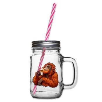 Orang-Utan mit Latte Macchiato – Kaffeepause - Henkelglas mit Schraubdeckel - Klar - Rechts