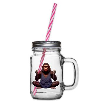 Affen Yoga / Yogi Affe - Henkelglas mit Schraubdeckel - Klar - Rechts