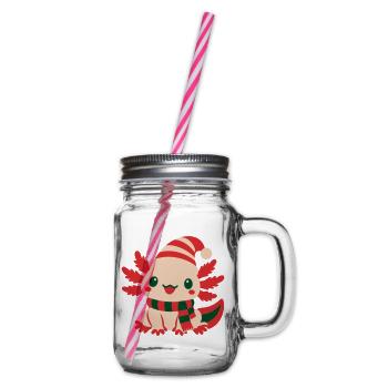 Axolotl Weihnachtsmuetze Icon - Henkelglas mit Schraubdeckel - Klar - Rechts