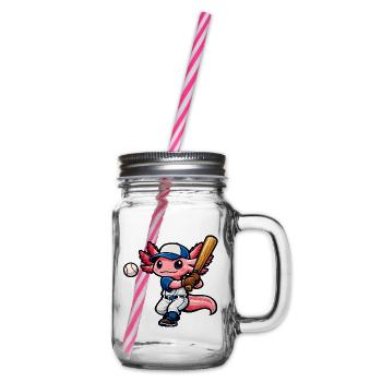 Axolotl beim Baseball – Süßes Sportmotiv - Henkelglas mit Schraubdeckel - Klar - Rechts