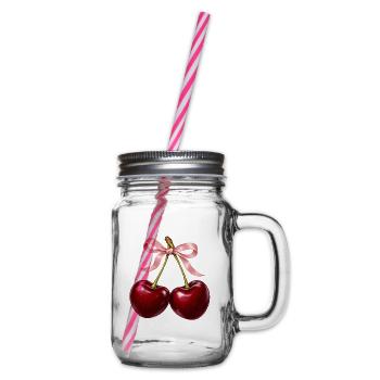 Burgunderrote Kirschen mit zartrosa Schleife - Henkelglas mit Schraubdeckel - Klar - Rechts