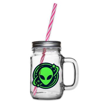 Alien Kopf Weltraum Logo - Henkelglas mit Schraubdeckel - Klar - Rechts