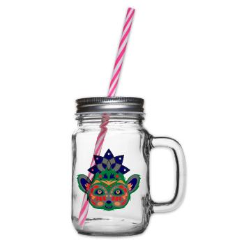 Bunter Lemur - Henkelglas mit Schraubdeckel - Klar - Rechts