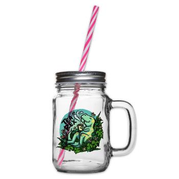 Tea Rex - Türkis -  (NO AI / Ohne KI) - Henkelglas mit Schraubdeckel - Klar - Rechts