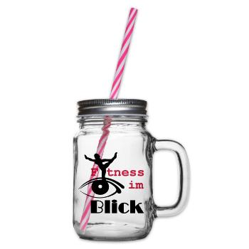 Fitness im Blick Sport Medizin Sprüche Geschenk - Henkelglas mit Schraubdeckel - Klar - Rechts