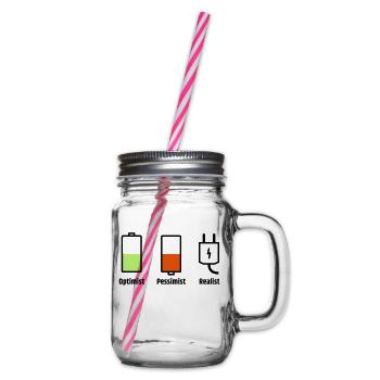 Akku-Philosophie: Optimist Pessimist Realist - Henkelglas mit Schraubdeckel - Klar - Rechts