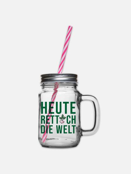 Vegan Vegetarier Sprüche Veganer Lustiger Spruch - Henkelglas mit Schraubdeckel - Klar