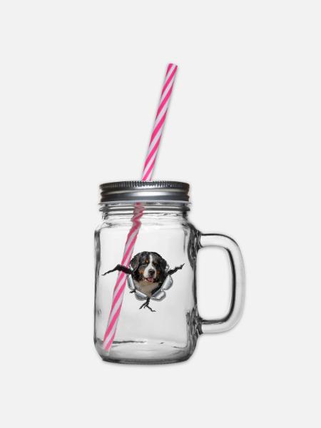 Berner Sennen Hund im *Metall-Loch* - Henkelglas mit Schraubdeckel - Klar