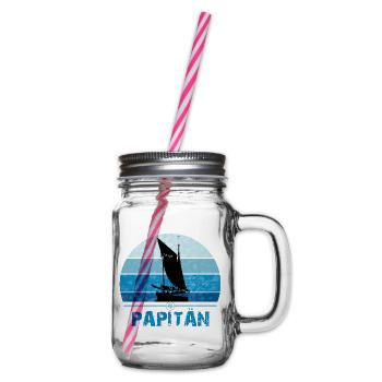 PAPITÄN - Papa, der Kapitän und Anker - Geschenk - Henkelglas mit Schraubdeckel - Klar - Rechts