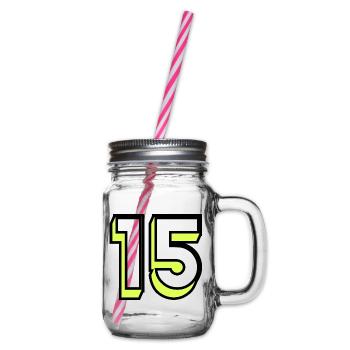 15. 15 JAHRE. 15-JÄHRIGES JUBILÄUM. GEBURTSTAG 15 JAHRE. - Henkelglas mit Schraubdeckel - Klar - Rechts