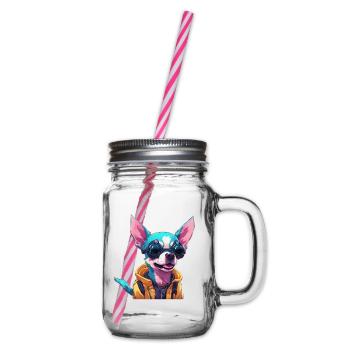 TechTails // Cyberpunk Dog - Glass jar with handle and screw cap - clear - Right