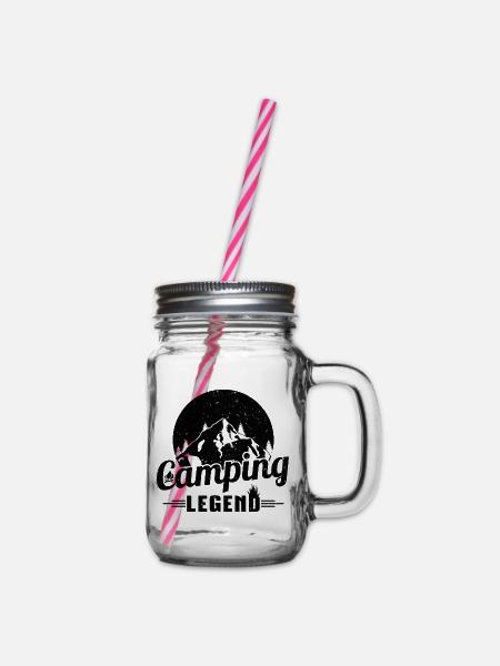 Camping Legend Grunge Style Schwarzes Camper Design - Henkelglas mit Schraubdeckel - Klar