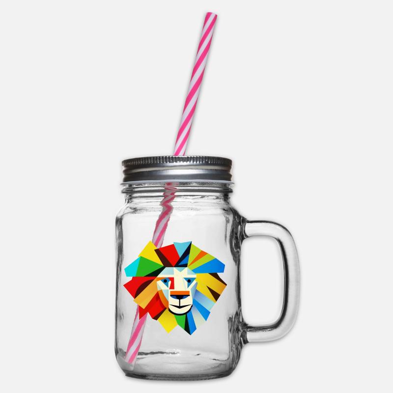 Abstrakter Löwe (Kopf, Bunt) - Henkelglas mit Schraubdeckel - Klar