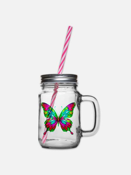 Schmetterling - Henkelglas mit Schraubdeckel - Klar