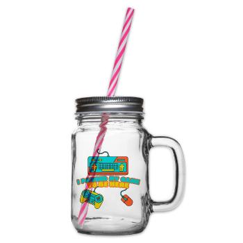 I Paused My Game to Be Here – Funny Gamer Design - Glass jar with handle and screw cap - clear - Right