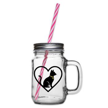 Cat Heart Silhouette Cute Pet Lover - Glass jar with handle and screw cap - clear - Right